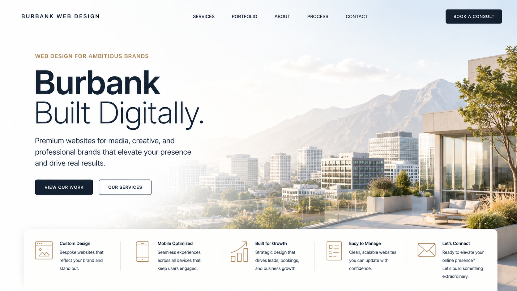 Modern website development for Burbank media companies, creative businesses, studios, and professional brands with premium web design and business growth concept